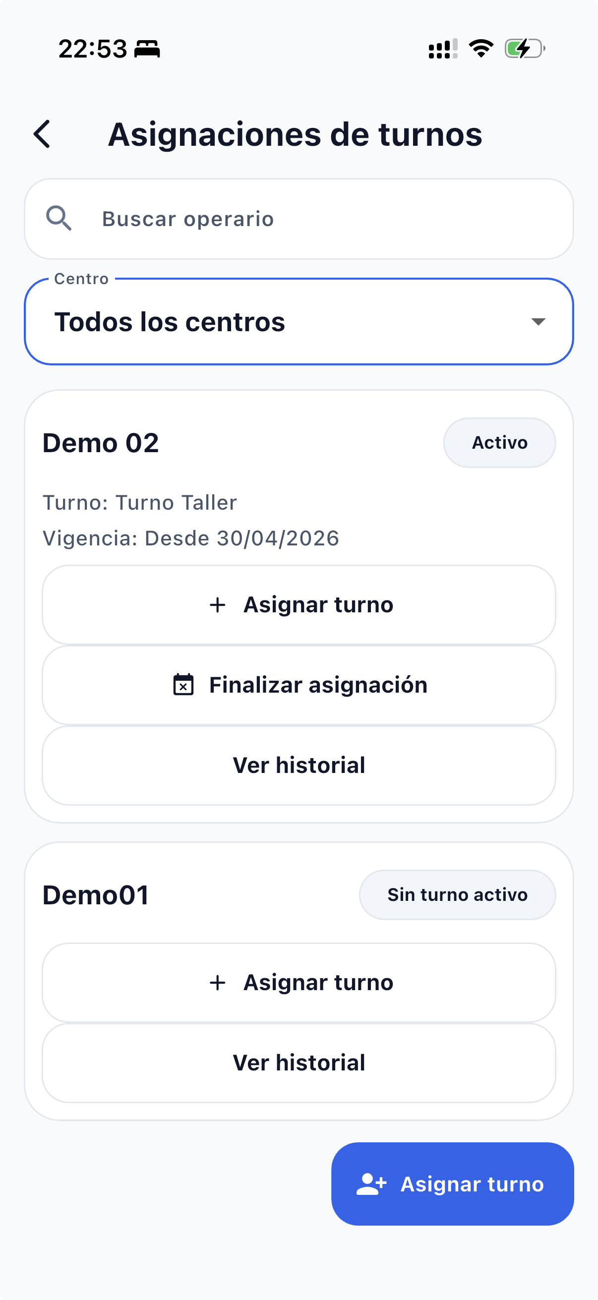 Vista completa de asignaciones